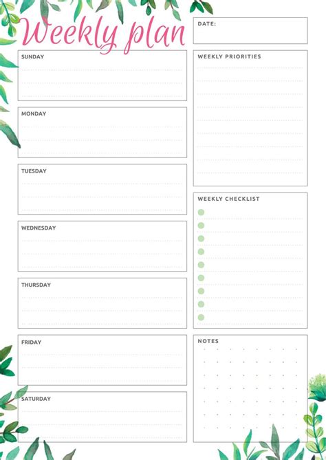 Printable Weekly Plan And Checklist Pdf Download Weekly Planner Print