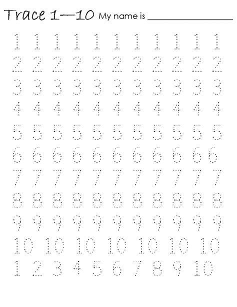 Traceable Numbers 1 10 Worksheets