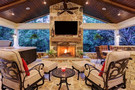 Beamed Ceiling And Fireplace Texas Custom Patios
