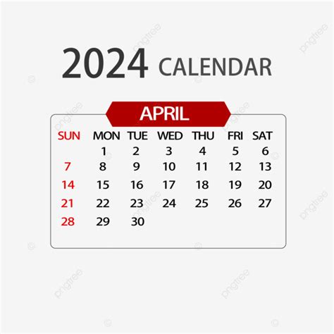 April 2024 Calendar Simple Red Calendar April Two Thousand And