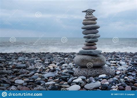 Relaxation At Sea Stack Of Stones On Beach Nature Background Stone