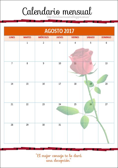 Calendario Mensual Agosto