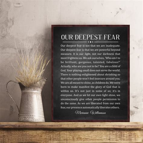 Our Deepest Fear By Marianne Williamson Deepest Fear Poem Wall Etsy Uk