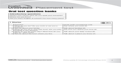 The uw english placement test (ept) consists of three subtests. Cambridge English Unlimited Placement Test (Oral Test)