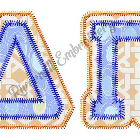 Zig Zag Double Applique Varsity Alphabet Machine Embroidery Etsy