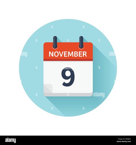 November 9 Vector Flat Daily Calendar Icon Date And Time Day Month