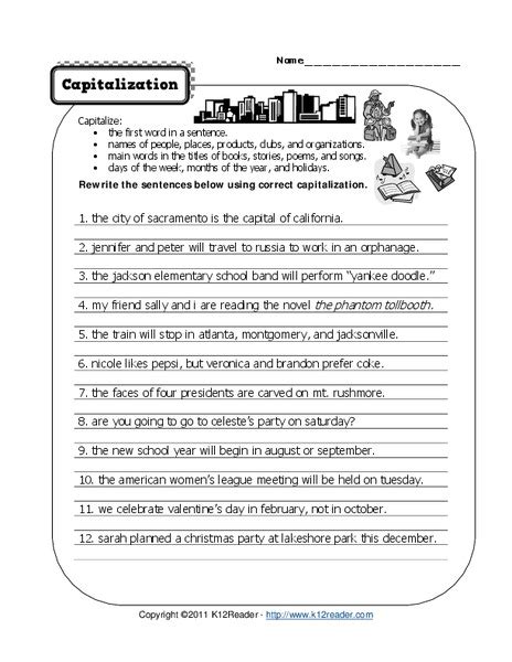 Capitalization Worksheet For 3rd 6th Grade Lesson Planet