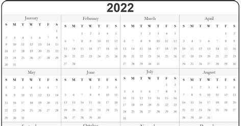 2022 One Page Year Calendar December 2022 Calendar