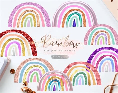Glitter Rainbows Clipart Nordic Rainbow Graphic Sublimation Etsy