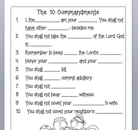 Ten Commandments Worksheets For Kids Worksheets Master