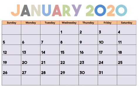 Cute January 2020 Calendar Calendar Printables Print Calendar Kids