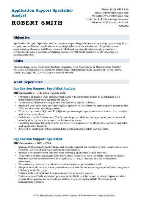 application support specialist resume samples qwikresume