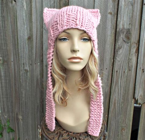 Pink Pussyhat Pink Pussy Hat Pink Cat Hat Chunky Knit Hat Etsy