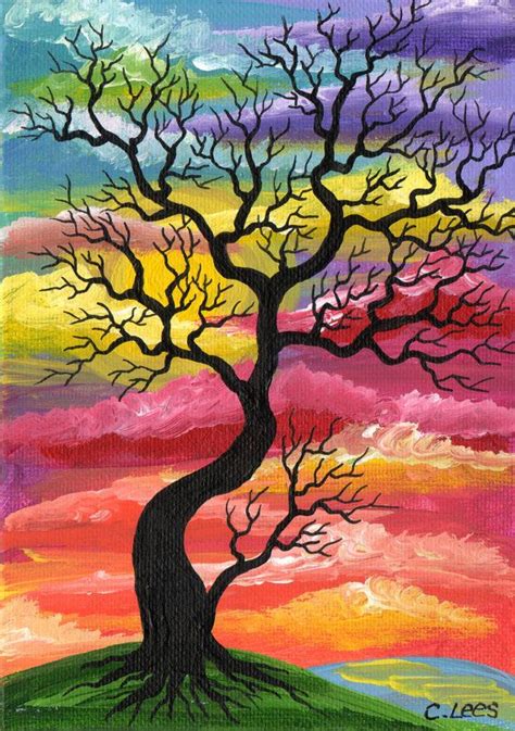Stark Black Tree Painting No3of3 Colorful By Gulfportartist 1285