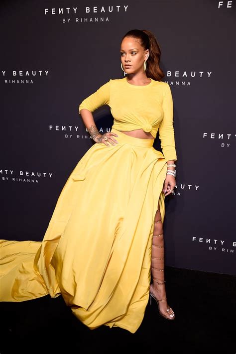 Rihannas Yellow Oscar De La Renta Dress At Fenty Beauty Popsugar