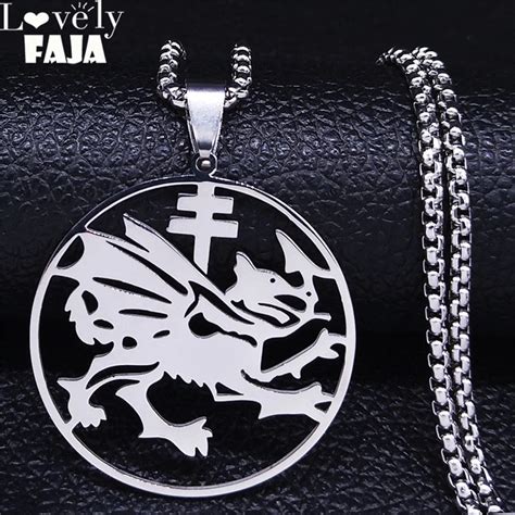 Stainless Steel Order Of The Dragon Necklace Pendant Silver Color
