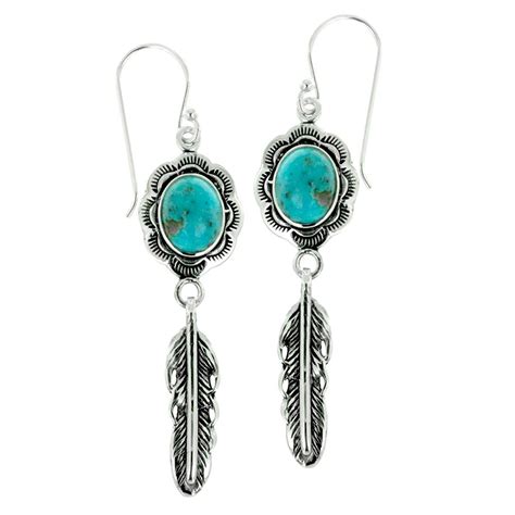Oxidized Sterling Silver Oval Turquoise Gemstone Feather Dangle