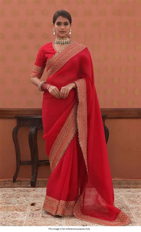 Buy Bollywood Model Organza Silk Red Wedding Saree In Uk Usa And Canada