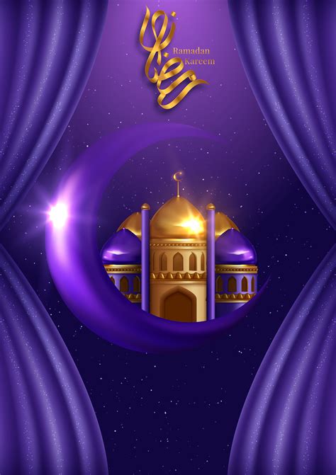 Purple Ramadan Kareem Greeting with Fabric and Mosque ...
