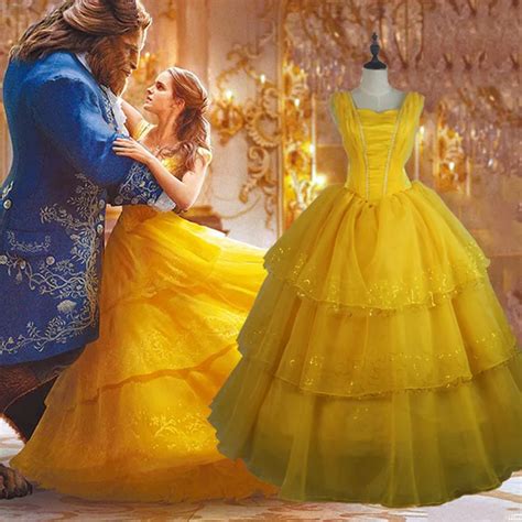 Adult Beauty And The Beast Princess Belle Cosplay Costume Ball Gown