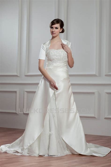 Short length is a feature of the dress, so be careful with things like the neckline, open back and so on. A-Line Strapless Beaded Lace Wedding Dresses with A Short ...