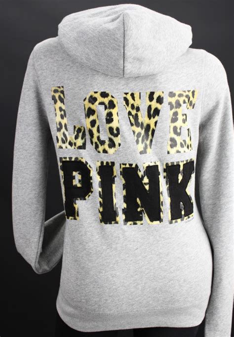 Victorias Secret Love Pink Leopard Zip Hoodie Sweatshirt Ebay