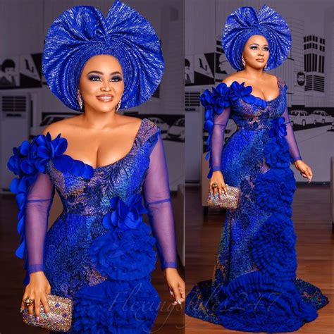 beautiful royal blue asoebi collections styles african traditional dresses lace gown styles