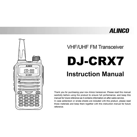 Alinco Dj Crx7 Vhfuhf Fm Transceiver User Manual
