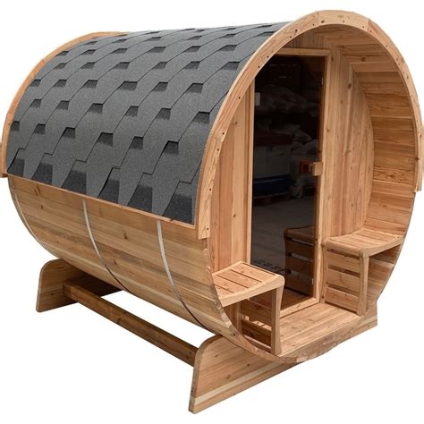 Aleko Outdoor Rustic Cedar 6 Person Barrel Steam Sauna With Roofing