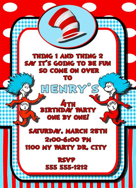 Thing 1 And 2 Personalized Birthday Invitation 1 Sided Birthday Card