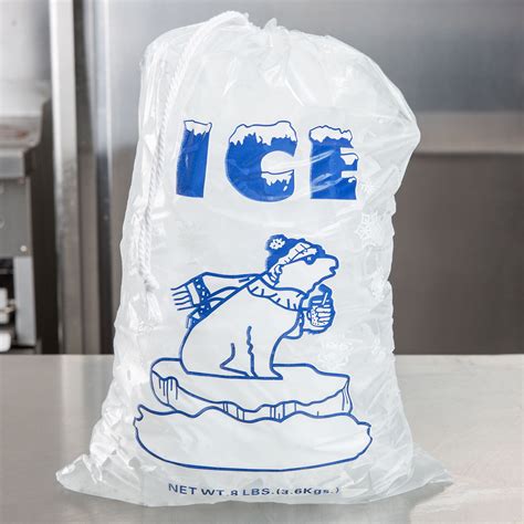 8 Lb Clear Plastic Drawstring Ice Bag With Polar Bear Graphic 500case