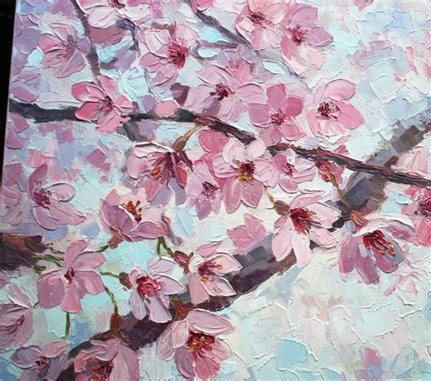 Palette Knife Painting Cherry Blossom Wall Art Floral Oil Etsy