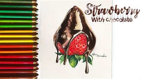 speed drawing strawberry dipped in chocolate using faber castell classic youtube