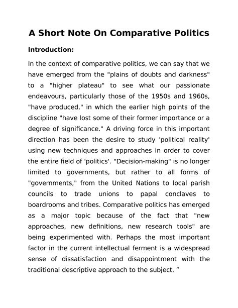 A Short Note On Comparative Politics A Short Note On Comparative