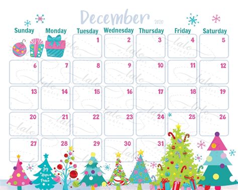 December 2020 Pretty Christmas Trees Calendar Printable Etsy