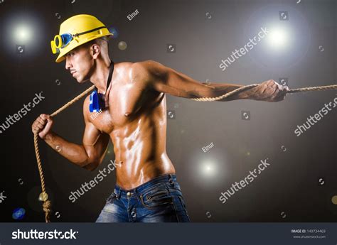 Nude Builder Pulling Rope Darkness Stock Photo 149734469 Shutterstock