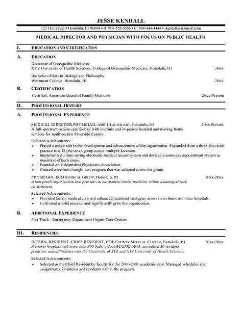 Medical Physician Resume Sample Free Samples Examples And Format
