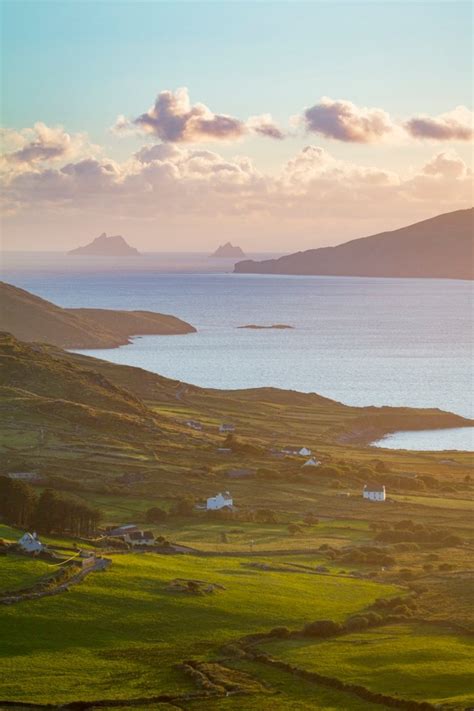 Photo Prints Wall Art Evening Light Over Fields And Skellig Islands