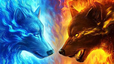 Download Two Blazing Fire Epic Wolves Wallpaper