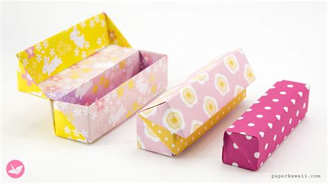 Origami Long Hinged T Box Tutorial Pencil Box Paper Kawaii