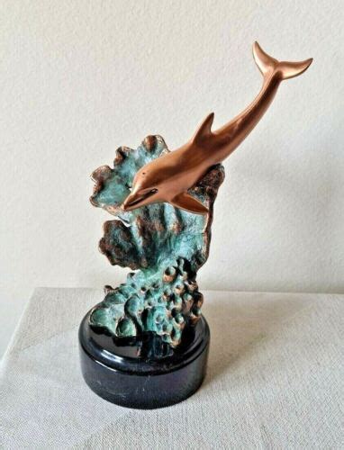 Donjo Dolphin Sculpture Dolphins Figurine Copper Finish 12 Statue