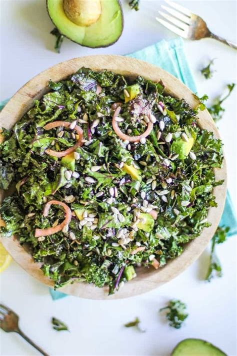 Massaged Kale Salad With Avocado And Pickled Red Onions The Roasted Root