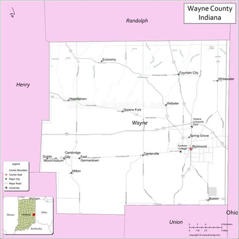 Wayne County Map Indiana Usa