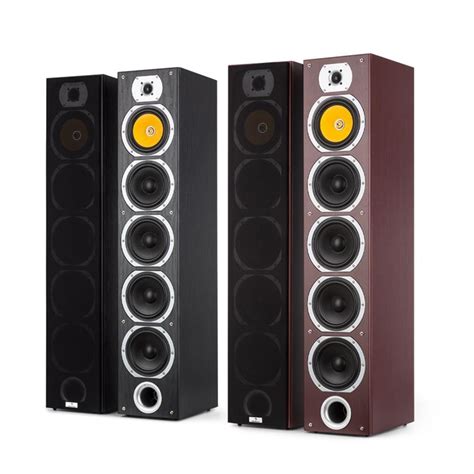 V7b 4 Way Bass Reflex Tower Speakers 440w Detachable Front Panel Mahogany