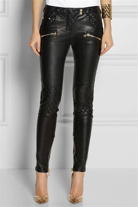 Lyst Balmain Quilted Leather Skinny Pants In Black