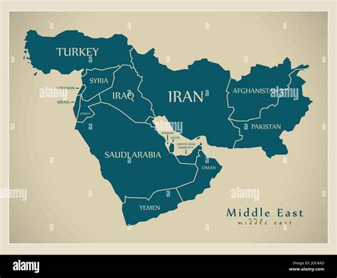 Modern Map Middle East With Countries Illustration Stock Vector Image