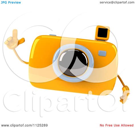 Clipart Of A 3d Yellow Camera Character Holding A Finger Up Royalty