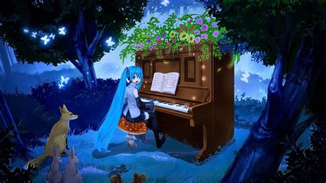Hintergrundbilder Wald Tiere Blumen Nacht Lange Haare Anime
