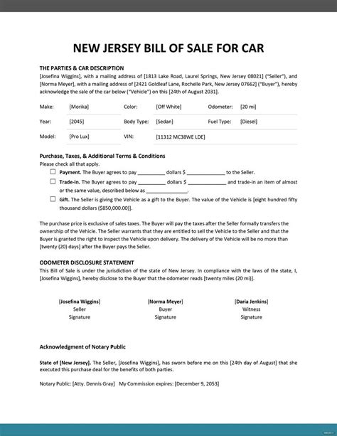 New Jersey Bill Of Sale For Car Template Google Docs Word Pdf Template Net