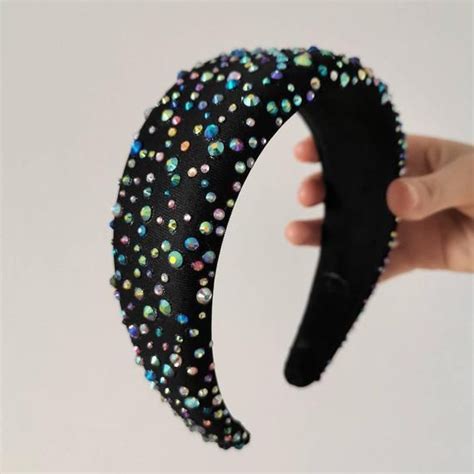 the anne boleyn mermaid embellished black headband with iridescent rhinestones embellished